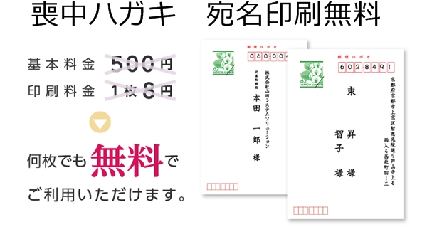 喪中ハガキ 宛名印刷 無料
